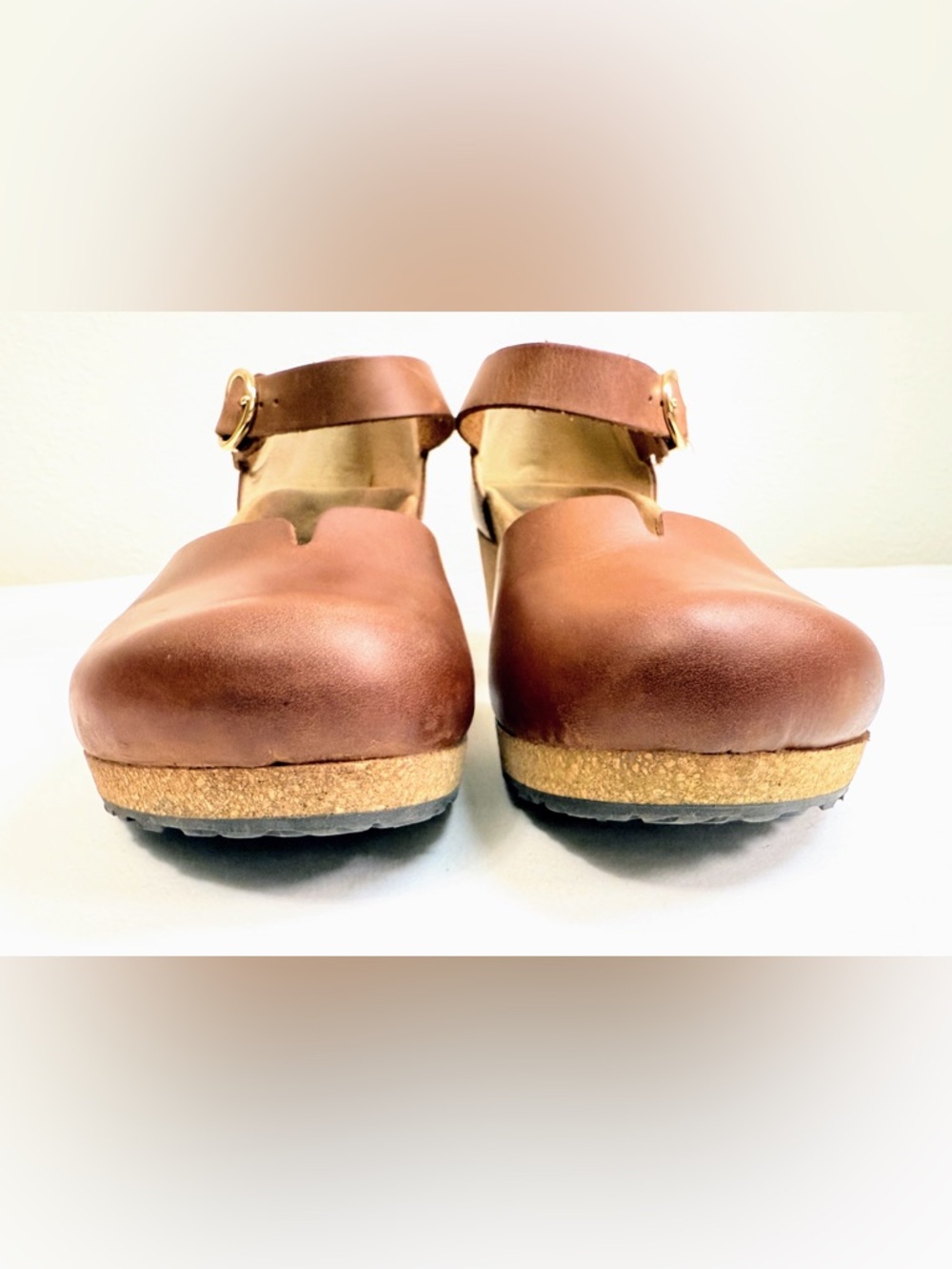Papillio Birkenstock Cognac Leather Mary Jane Wedge Comfort Shoes 39 - Picture 7 of 16